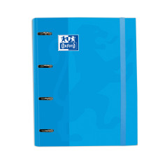 Oxford, Classeur 4 anneaux A4+, couverture extra rigide avec élastique, recharge quadrillée 5 x 5. Couleur turquoise