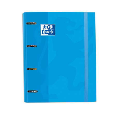 Oxford, Classeur 4 anneaux A4+, couverture extra rigide avec élastique, recharge quadrillée 5 x 5. Couleur turquoise
