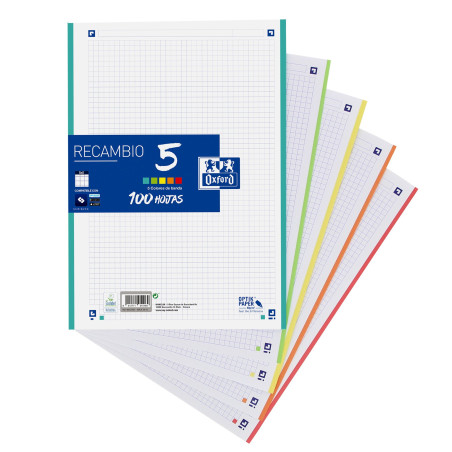Oxford, Classeur 4 anneaux A4+, couverture extra rigide avec élastique, recharge quadrillée 5 x 5. Couleur turquoise