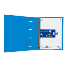 Oxford, Classeur 4 anneaux A4+, couverture extra rigide avec élastique, recharge quadrillée 5 x 5. Couleur turquoise