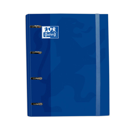 Oxford, Classeur 4 anneaux A4+ couverture extra rigide avec élastique. Recharge quadrillée 5 x 5. Couleur bleue