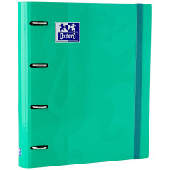 Oxford, Classeur 4 anneaux A4+ avec recharge et caoutchouc, couverture rigide, 80 feuilles, quadrillage 5 x 5, couleur menthe gl