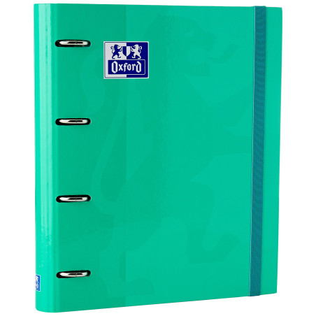 Oxford, Classeur 4 anneaux A4+ avec recharge et caoutchouc, couverture rigide, 80 feuilles, quadrillage 5 x 5, couleur menthe gl