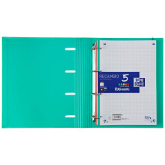 Oxford, Classeur 4 anneaux A4+ avec recharge et caoutchouc, couverture rigide, 80 feuilles, quadrillage 5 x 5, couleur menthe gl