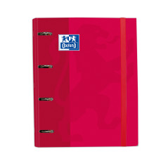 Oxford, Classeur 4 anneaux A4+ couverture extra rigide avec élastique. Recharge quadrillée 5 x 5, couleur rouge