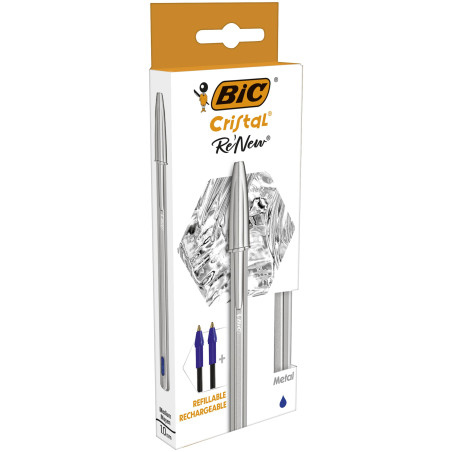 stylo bille bleue bic avec deux recharges pointe 1.0mm pour une largeur de trait moyen