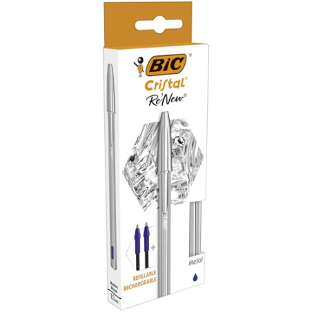 stylo bille bleue bic avec deux recharges pointe 1.0mm pour une largeur de trait moyen