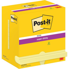 Post-it Notes Autocollantes Super Sticky, Pack Promo, 12 Blocs, 90 Feuilles par Bloc, 76 mm x 127 mm, Jaune Pastel - Feuillets S