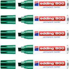 edding 800 Marqueur permanent - vert - 5 stylos - pointe biseautée 4-12 mm - pour des marquages larges - sèche vite, résiste à l