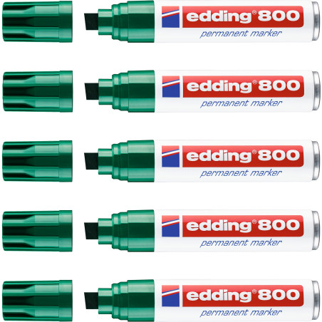 edding 800 Marqueur permanent - vert - 5 stylos - pointe biseautée 4-12 mm - pour des marquages larges - sèche vite, résiste à l