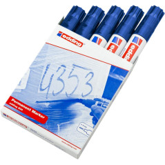 edding 800 Marqueur permanent - bleu - 5 stylos - pointe biseautée 4-12 mm - pour des marquages larges - sèche vite, résiste à l
