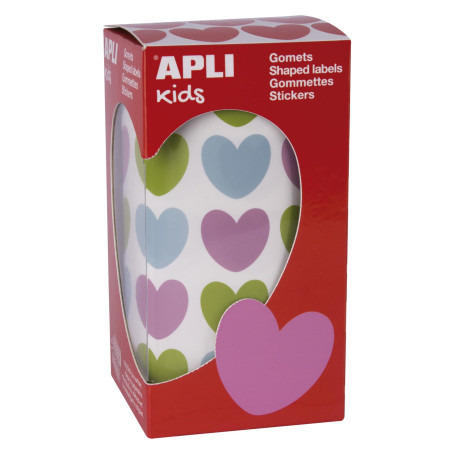 APLI KIDS 16796 - Rouleau de 900 gommettes coeurs multicolores 20x18 mm