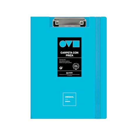 Grafoplas Porte-bloc avec pince A4 + Couvercle et fermeture en caoutchouc Bleu pastel