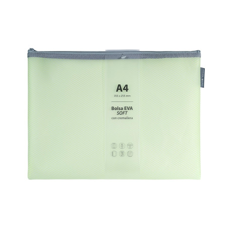 Grafoplás Sac à fermeture éclair EVA Soft A4 | Mint Pastel | Toucher doux | Zipper Bag fabriqué en caoutchouc EVA transparent |