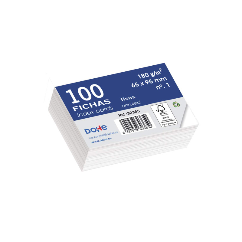 DOHE - Fiches cartonnées offset blanches de 180 g, unies - nº 1 - 65 x 95 mm DOHE - Fiches cartonnées offset blanches de 180 g, unies - nº 1 - 65 x 95 mm