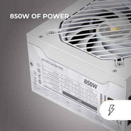 MARS GAMING MPB850SIM, Alimentation ATX 850W Full Modulaire, Garantie 7 Ans, 80Plus Bronze 230V EU, 90% Efficacité, Ventilateur
