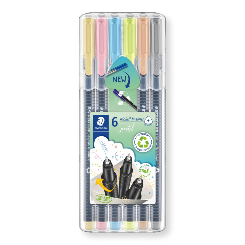Staedtler Triplus Fineliner Boîte de 6 stylos de bureau Couleurs pastel, 334 SB6 Staedtler Triplus Fineliner Boîte de 6 stylos de bureau Couleurs pastel, 334 SB6