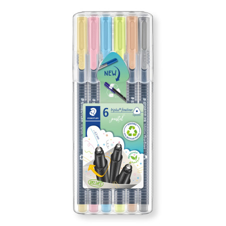 Staedtler Triplus Fineliner Boîte de 6 stylos de bureau Couleurs pastel, 334 SB6