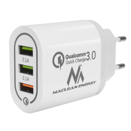 Chargeur Secteur USB Universel QC 3.0 3xUSB Maclean MCE479 Blanc