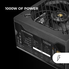 MARS GAMING MPB1000PSI, Alimentation Full Modulaire ATX 1000W, Garantie 10 Ans, 80Plus Gold 90%, Ventilateur SI 14cm, Technologi