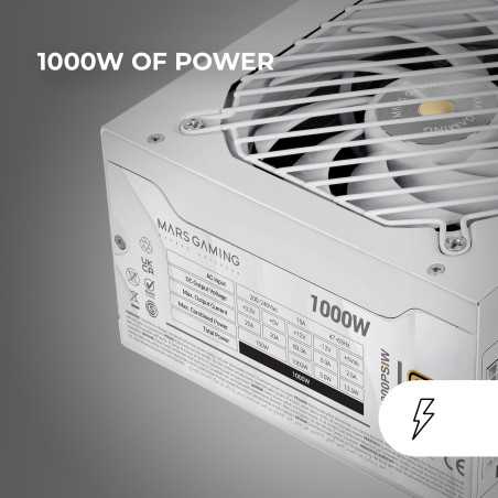 MARS GAMING MPB1000PSI, Alimentation Full Modulaire ATX 1000W, Garantie 10 Ans, 80Plus Gold 90%, Ventilateur SI 14cm, Technologi