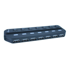 MediaRange Répartiteur USB 2.0 1:7 avec interrupteurs séparés, Alimentation Bus Noir