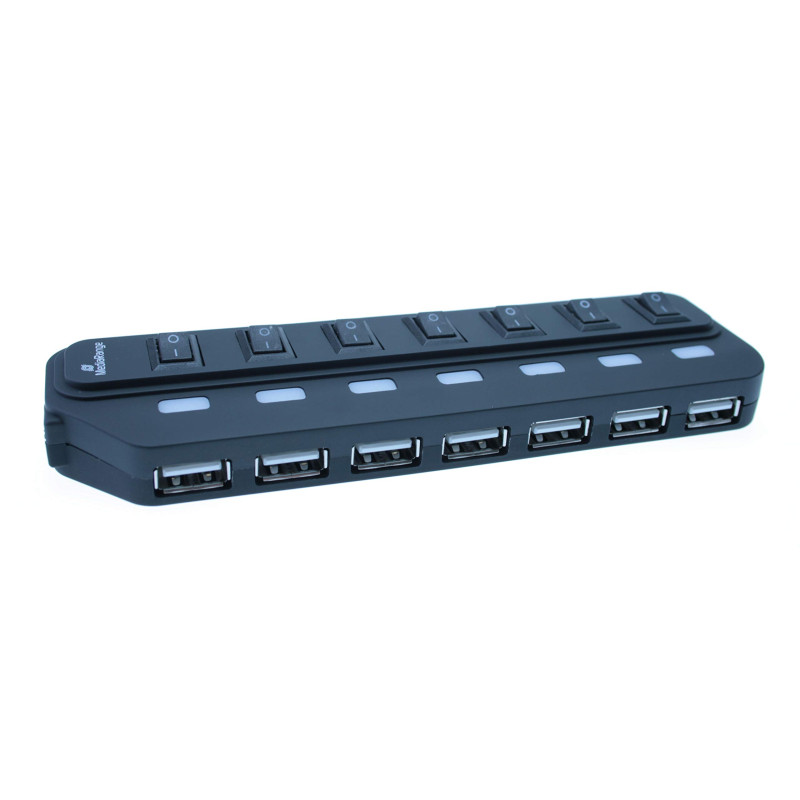 MediaRange Répartiteur USB 2.0 1:7 avec interrupteurs séparés, Alimentation Bus Noir MediaRange Répartiteur USB 2.0 1:7 avec interrupteurs séparés, Alimentation Bus Noir