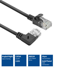 ACT Câble réseau CAT6A coudé à 90° vers la droite, U/UTP LSZH - Câble LAN fin de 3,6 mm - Câble Ethernet flexible avec fiche RJ4