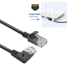 ACT Câble réseau CAT6A coudé à 90° vers la droite, U/UTP LSZH - Câble LAN fin de 3,6 mm - Câble Ethernet flexible avec fiche RJ4