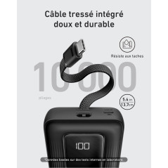 Anker Zolo Batterie Externe, Power Bank Haute Vitesse 10000mAh 30W, Câble USB-C Intégré, 1 Port USB-C & A, pour iPhone 17/17 Pro