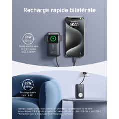 Anker Batterie Externe Magnétique 10000 mAh PD 35W avec câble USB-C intégré, Power Bank Charge Rapide, pour Apple Watch, iPhone 