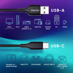 Oniverse Cable USB C, câble de charge tressé Type A vers Type C, Compatible avec PS5 Pro Slim Xbox series X|S Switch 2 PC MAC An