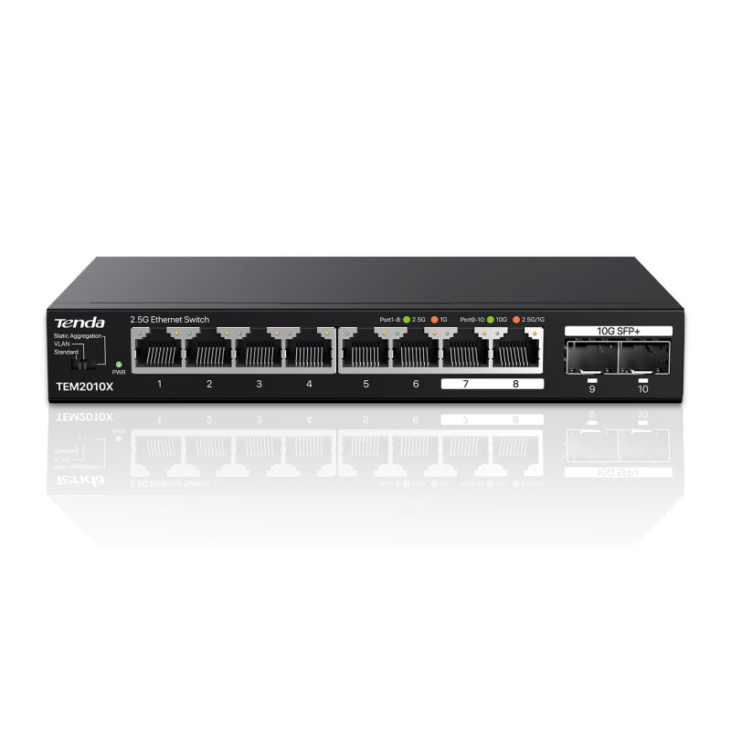Tenda Switch 2.5 Gigabit, Switch Ethernet 2.5Gbps, 8 Ports RJ45 2.5G, 2 Ports SFP+ 10G (VLAN, Agrégation Statique, Non Manageabl