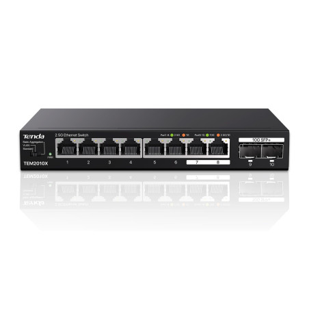 Tenda Switch 2.5 Gigabit, Switch Ethernet 2.5Gbps, 8 Ports RJ45 2.5G, 2 Ports SFP+ 10G (VLAN, Agrégation Statique, Non Manageabl