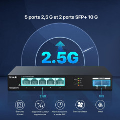 Tenda Switch 2,5 Gigabit, commutateur Ethernet 5 Ports 2,5G, 2 Ports SFP+ 10 Gbit/s, commutateur LAN Ethernet 2,5 Gigabit Non gé