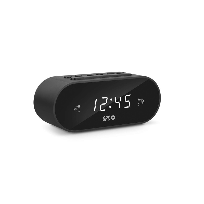SPC Frodi - Kompakter Radiowecker mit LED-Display, FM-Radio, 10 Speicher und 2 Alarmfunktionen, Radiowecker Digital - Schwarz