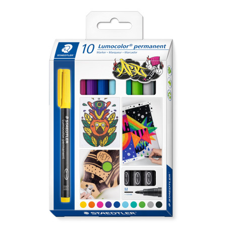 Staedtler - Lumocolor Permanent 317 - Etui Carton 10 Feutres Permanents Pointe Moyenne 1 mm Assortis - 317 C10