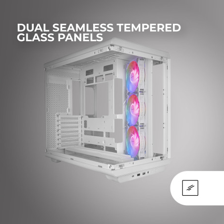 Mars Gaming MC-REV, Boîtier Gaming ATX, Double Verre Trempé, 3X Ventilateurs ARGB Inversés 12cm, Montage Vertical Cartes Graphiq