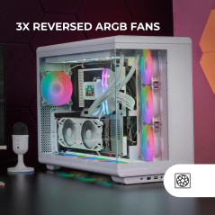 Mars Gaming MC-REV, Boîtier Gaming ATX, Double Verre Trempé, 3X Ventilateurs ARGB Inversés 12cm, Montage Vertical Cartes Graphiq