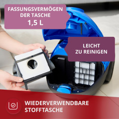 MPM Aspirateur avec sac MOD-53 - 1,5 l - 850 W - Portée 6,5 m - Pour tapis et sols durs