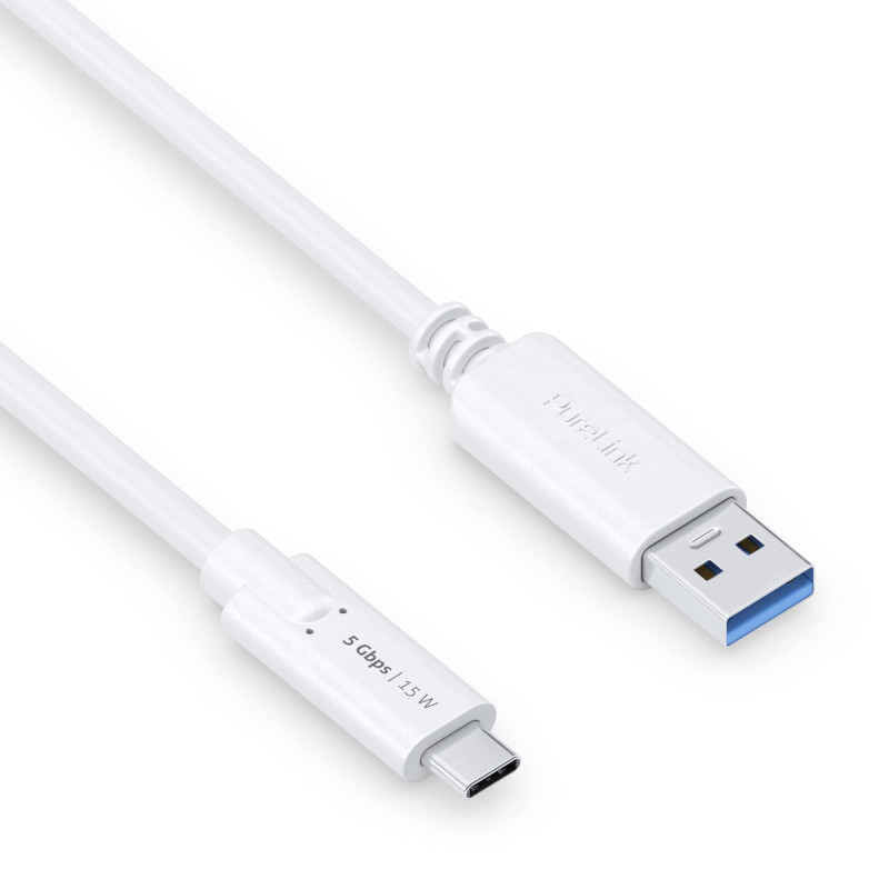 PureLink Câble USB-C vers USB-A, USB 3.1 Gen 1 avec transfert de données 5 GO/s, blanc, 2,00 m PureLink Câble USB-C vers USB-A, USB 3.1 Gen 1 avec transfert de données 5 GO/s, blanc, 2,00 m