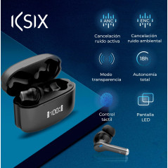 KSIX Noise Cancel 3 Écouteurs sans Fil Bluetooth avec Annulation de Bruit Active ANC + ENC, appels HD, Mode Transparence, Pannea