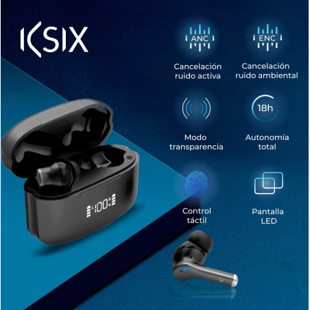 KSIX Noise Cancel 3 Écouteurs sans Fil Bluetooth avec Annulation de Bruit Active ANC + ENC, appels HD, Mode Transparence, Pannea