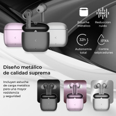 KSIX Meteor Écouteurs sans Fil Bluetooth, appels HD, Annulation de Bruit ENC, étui de Charge métallique, True Wireless Stereo, a