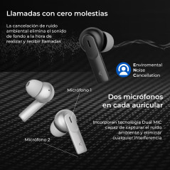 KSIX Meteor Écouteurs sans Fil Bluetooth, appels HD, Annulation de Bruit ENC, étui de Charge métallique, True Wireless Stereo, a