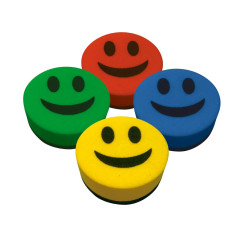 Liderpapel Effaceur tableau blanc rond 5 cm diamètre magnétique face SMILEY - Unité - Couleurs assorties aléatoires