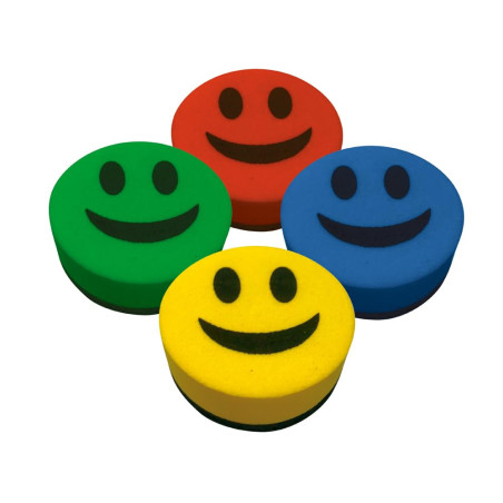 Liderpapel Effaceur tableau blanc rond 5 cm diamètre magnétique face SMILEY - Unité - Couleurs assorties aléatoires