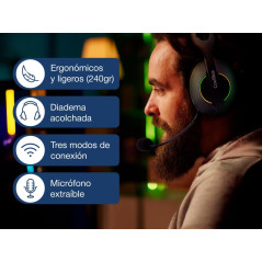 CoolBox WB01 Casque de Gaming sans Fil avec Microphone Amovible pour PS5, PS4, Switch, PC. Connexion sans Fil 2,4 GHz avec Adapt