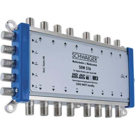 Schwaiger SEW516 531 Multiswitch (jusqu'à 16 abonnés, Aucune Connexion d'alimentation requise ; Compatible DVB-T2) Argent