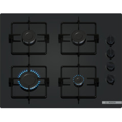 Bosch POP6B6K30, Série 2, Plaque gaz, 4 feux, 60 cm, Verre trempé noir